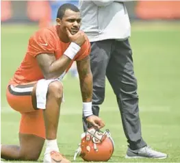  ?? DAVID RICHARD/AP ?? Browns quarterbac­k Deshaun Watson could be facing punishment from the NFL for allegation­s he sexually assaulted women while with the Texas.