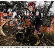  ?? RODOLFO GONZALEZ / AMERICAN-STATESMAN 2015 ?? Robert Marion (left) and Troy Wells climb stairs at Zilker Park during a 2015 off-road bicycling event, which tore up the park grounds, renewing questions about park access.