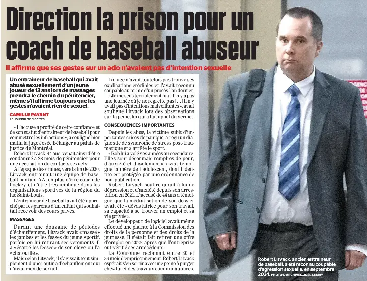 Direction la prison pour un coach de baseball abuseur - PressReader