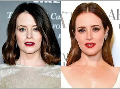  ?? ?? CLAIRE FOY, 38: Looking at these pictures of Claire, at first I thought it was two different women. The comparison between the two proves how de-ageing this hairstyle can be