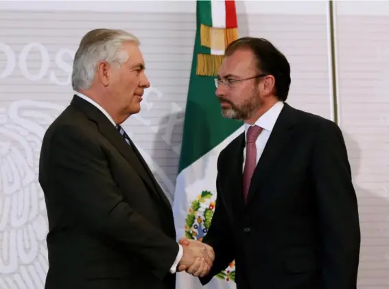  ??  ?? US Secretary of State Rex Tillerson (left) and Mexico's foreign minister Luis Videgaray in Mexico City yesterday (Reuters)