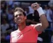  ?? JULIE JACOBSON — ASSOCIATED PRESS ?? Rafael Nadal celebrates after defeating Alexandr Dolgopolov during the fourth round of the U.S. Open in New York on Monday.