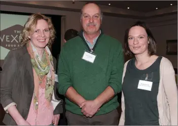  ??  ?? Karen Keane, Owen Mullins and Natalie Keane at the Wexford Food Summit in Ferrycarri­g Hotel on Friday morning.