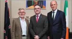  ??  ?? FarmPro launch in the New Zealand Embassy: Dave Dodds, CEO, Figured; John Donoghue, CEO, IFAC; and Michael Lauhoff, director of Business Banking, Bank of Ireland.