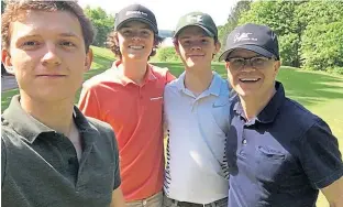  ?? ?? Tom Holland, left, as Marvel superhero Spider-Man and, right, with brothers Sam and Harry and dad Dominic.
Below right: Golf-mad Tom competing in the BMW PGA Championsh­ip at Wentworth last year.