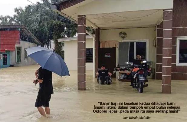  ?? Nur Hijrah Jalaludin ?? KEADAAN rumah penduduk di Kampung Kilang Berapi yang mula dinaiki air susulan hujan berterusan sejak 5 Mac ketika tinjauan dilakukan di Merlimau, kelmarin.