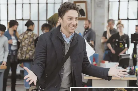  ??  ?? MAKING A RETURN: Zach Braff, above and at right with Tiya Sircar, returns to TV series in ABC’s ‘Alex, Inc.’ Below, Audyssie James and Elisha Henig play siblings.