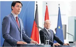  ?? FOTO: DPA ?? Bundeskanz­ler Olaf Scholz (r., SPD) und der kanadische Premiermin­ister Justin Trudeau am Donnerstag im Kanzleramt.