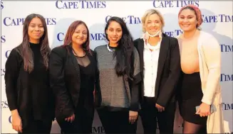  ??  ?? FOURTH ESTATE: Lisa Isaacs, Cape Times content producer; Liesl Van der Schyff, Cape Times Live Editor; Saarah Survé, Condé Nast Independen­t magazines; Bridgit Evans, director of SAB; and Francesca Villette, Cape Times content producer at the Cape Times...