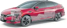  ??  ?? The Honda FCX Clarity is one of the few fuel-cell vehicles (FCVs) in production. It runs on hydrogen and oxygen that are mixed inside a fuel-cell stack to produce electricit­y, which powers an electric motor. Water vapour is the only emission.