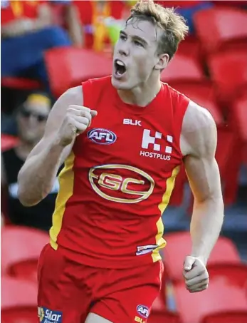  ?? PHOTO: GLENN HUNT/AAP ?? TARGET MAN: Suns spearhead Tom Lynch will be a handful for the Carlton defence when the two sides meet tonight.