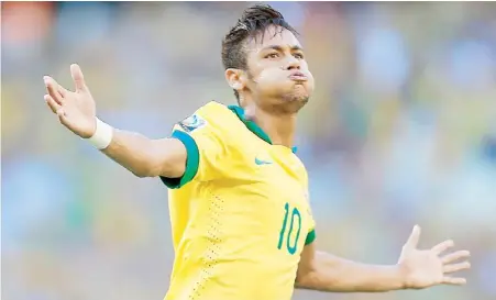  ??  ?? VOLADOR. El delantero de Brasil, Neymar da Silva, celebra su gol durante el partido que Brasil y México disputaron ayer.