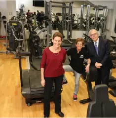  ?? (Jared Bernstein for SZMC) ?? FROM LEFT: Prof. Naama Constantin­i, Heidi Rothberg and Prof. Jonathan Halevy at exercise room opening