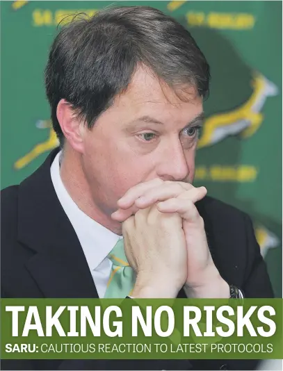  ?? Picture: Gallo Images ?? OPTIMISTIC. Saru Chief executive officer Jurie Roux welcomed the announceme­nt that rugby sides could resume training from today.