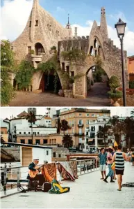  ??  ?? Vista del Casco Antiguo de Sitges; arr., bodegas de la familia Güell, de Gaudí, y músicos callejeros.