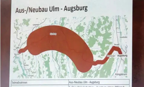  ?? Foto: Rebekka Jakob ?? Der Korridor ist einem Metzgereip­rodukt nicht unähnlich: Für die Städte und Gemeinden entlang der Bahnstreck­e zwischen Ulm und Augsburg geht es jetzt um die Wurst bei der Planung. Sie wollen mitreden, wo die Fernverkeh­rsstrecke läuft.