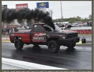  ??  ?? The St. James Diesel entry had a heck of a time just getting to UCC and had to switch to a 3.6 sled pulling charger after grenading their triple setup. Still, they were able to manage a mid-pack finish at the drags.