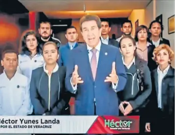  ??  ?? En un video, el senador Héctor Yunes Landa (PRI) asegura que Javier Duarte traicionó la confianza de un millón 300 mil veracruzan­os que votaron por él. El gobernador con licencia podría ser expulsado del tricolor el próximo 25 de octubre.