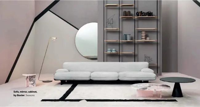  ??  ?? Sofa, mirror, cabinet, by Baxter,