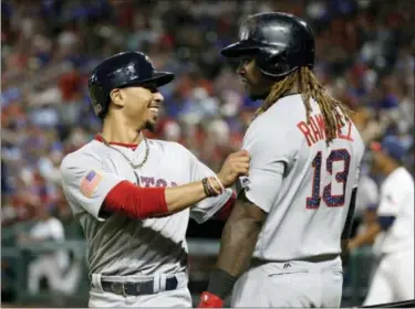  ?? THE ASSOCIATED PRESS FILE PHOTO ?? Mookie Betts, left, Hanley Ramirez and the Red Sox are in control of the AL East as baseball hits the All-Star break.