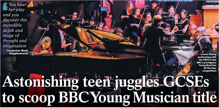  ??  ?? > Lauren Zhang performing with the CBSO in the BBC’s prestigiou­s Young Musician Of The Year competitio­n