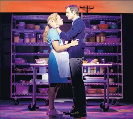  ?? Photograph­s by Joan Marcus ?? JENNA (Desi Oakley) has a sweet moment with the doctor (Bryan Fenkart) in the national production of “Waitress” at the Pantages.