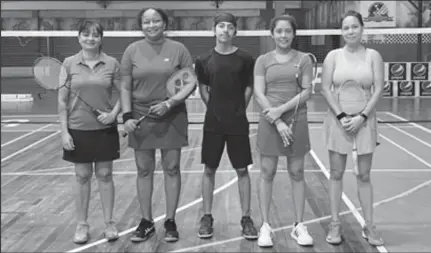  ?? ?? Women’s Doubles semi-finalists, Emelia Ramdhani and Ayanna Watson against Christina Kumar and Anna Perreira. The umpire is Matthew Beharry.