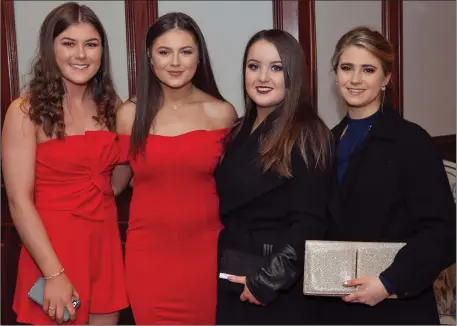  ??  ?? Sinead McGettigan, Kelly Phelan, Kate Hennessy and Medb O’Keane enjoying the St Patrick’s GAA dinner dance recently.