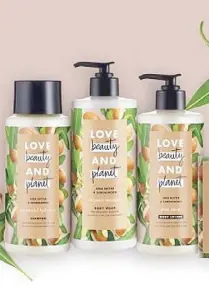  ??  ?? Green queen: Products from Love Beauty and Planet are made from natural ingredient­s, vegan, crueltyfre­e and packaged in 100-percent recycled plastic.