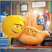  ??  ?? Emoticons Gene (voice of T.J. Miller) and Hi-5 (James Corden) must find a way to save Textopolis, a bustling digital city, before it is deleted in The Emoji Movie.