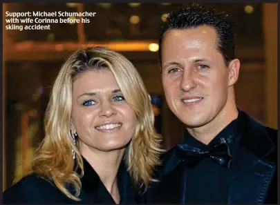  ??  ?? Support: Michael Schumacher with wife Corinna before his skiing accident