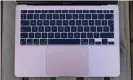  ?? Photograph: Samuel Gibbs/The Guardian ?? The new MacBook Air has the same Touch ID fingerprin­t sensor/power button, Apple’s good new keyboard and its large, best-in-class trackpad as the previous version.