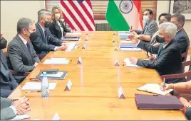  ?? ?? External affairs minister S Jaishankar meets US Secretary of State Antony Blinken on Friday.