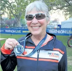  ?? SUPPLIED PHOTO ?? Diane Eller, 72, of Thorold, returned home from this year's Multisport World Championsh­ips in Penticton, B.C., with the silver medal in the women's 70-74 sprint-distance duathlon.