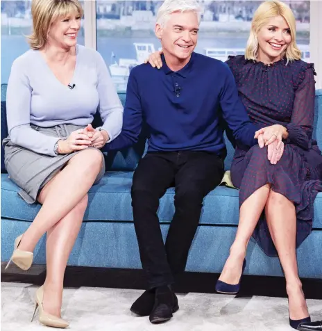  ??  ?? Support: Schofield coming out as gay on This Morning alongside Holly Willoughby and Ruth Langsford