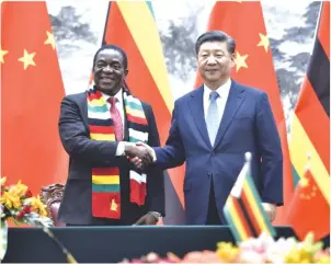  ??  ?? Zimbabwe celebrates its 38th Independen­ce anniversar­y at a time President Mnangagwa (pictured above with Chinese President Xi Jinping) has just returned from a six-day State visit to China. It was a visit, if we must repeat, which underlines the...