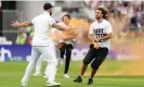  ?? Egerton/PA ?? Ben Stokes defends the wicket against a Just Stop Oil protester. Photograph: Mike