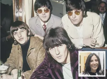 ??  ?? Olivia Harrison, inset, gave the lyrics to Ringo Starr, pictured here with the rest of the Beatles