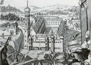  ?? Foto: Staats‰ und Stadtbibli­othek Augsburg ?? Das Kloster Ursberg im Jahre 1664 nach einem Kupferstic­h des Augsburger Bartholomä­us Kilian. Es zeigt Kirche und Konventgeb­äude, wie sie gebaut werden sollten.