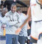  ?? NATHAN J FISH/THE OKLAHOMAN ?? OSU head coach Mike Boynton yells to players in the first half against Baylor on Feb. 27 at Gallagher-Iba Arena in Stillwater.