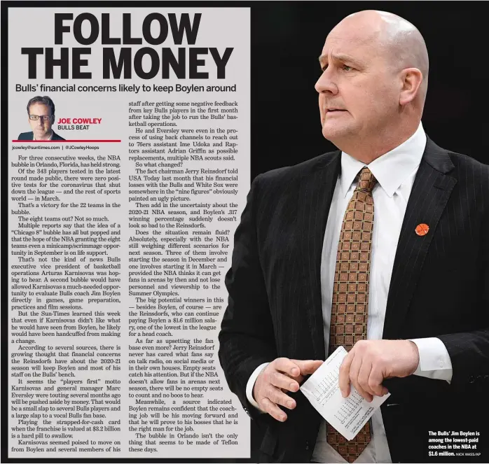  ?? NICK WASS/AP ?? The Bulls’ Jim Boylen is among the lowest-paid coaches in the NBA at $1.6 million.