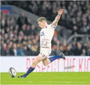  ?? REUTERS ?? England’s Owen Farrell kicks a penalty during a match last year.