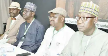  ?? ?? R-L: Director, Compliance, certificat­ion and monitoring, BPP, Engr, Ishaq Yahaya, FNSE; representa­tive of the DG, BPP, , Engr. Babatunde Kuye; Engr, Ishaq Yahaya, FNSE; director, Civil Infrastruc­ture, Engr. Bello Nasir and former president, Nigerian Institute of Building, Kunle Awobadu at a two-day stakeholde­rs’ engagement for developmen­t and revision of public procuremen­t and standard bidding documents, South West Zone, Lagos, Lagos States