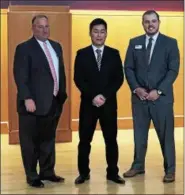  ?? SUBMITTED PHOTO - LORI B. DONOFRIO-GALLEY ?? Pictured at the Northeast Berks Chamber of Commerce Economic Forecast Breakfast at Kutztown University in January are Timothy Snyder, President, Fleetwood Bank; Ryotaro Tashiro, Economic & Public Outreach Associate, Federal Reserve Bank of...