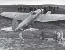  ??  ?? 0 The first German aircraft brought down over Scotland crashed near the village of Humbie on this day in 1939