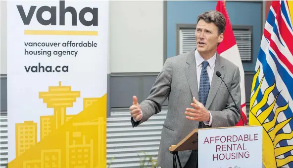  ?? JASON PAYNE/PNG FILES ?? Mayor Gregor Robertson and city council created Vancouver’s Affordable Housing Agency in 2014 to, well, get affordable housing projects built. But lawyer Nathalie Baker writes that while VAHA wants to enter into long-term leases with its developer...