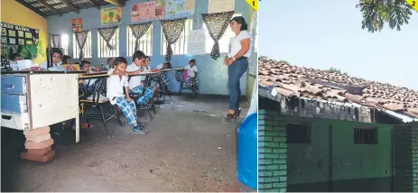  ?? FOTOS: EL HERALDO ?? (1) Los niños reciben sus clases en medio de pozas de agua lluvia. (2) Los techos de las escuelas representa­n el problema más serio.