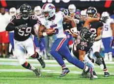  ?? USA Today Sports ?? Buffalo Bills’ Tyrod Taylor (5) in action against Atlanta Falcons in the second quarter at Mercedes-Benz Stadium.