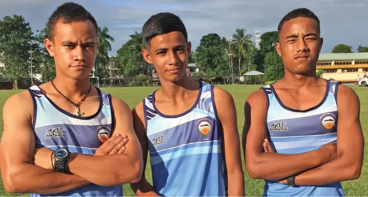  ?? Photo: Ioane Asioli ?? Rotuma High School athletes (from left) Venasio Savea, Asif Ali and David Savea at Marist Brothers High School ground on April 20, 2023.