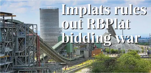  ?? Picture: Royal Bafokeng Platinum ?? Infrastruc­ture at RBPlat. Implats’s deep-level operations would benefit from the acquisitio­n of RBPlat's low-cost mechanised assets, analysts say.